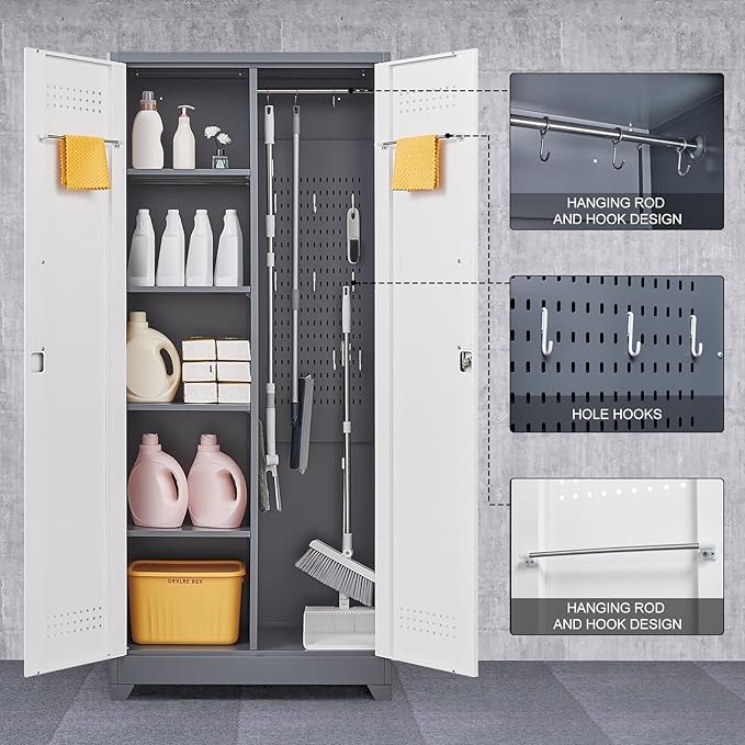 GREATMEET 72.8" Broom Storage Cabinet, Utility Cabinets - Image 5