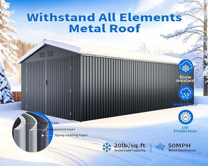 20 x 13 FT Outdoor Storage Shed, Metal Garage Shed - Image 8