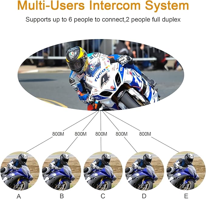 V6 Pro Motorcycle Helmet Bluetooth Intercom Headset 1200M 2 People Full Duplex - Image 5