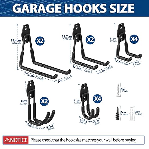 3-H Garage Wall Hooks 14 Pack, Garage Hooks Heavy Duty - Image 2
