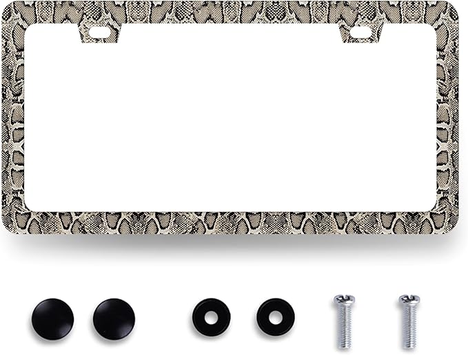 Snake Skin Print License Plate Frame Brown Animal Texture License Plate Holder by MUAWUOIK