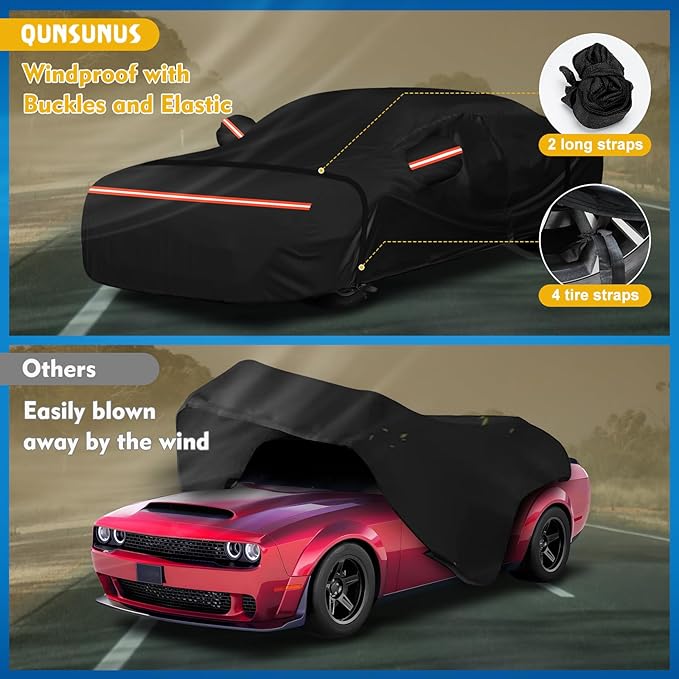 QUNSUNUS 6 Layer Car Cover for Dodge Challenger 2008-2023 Waterproof All - Image 4