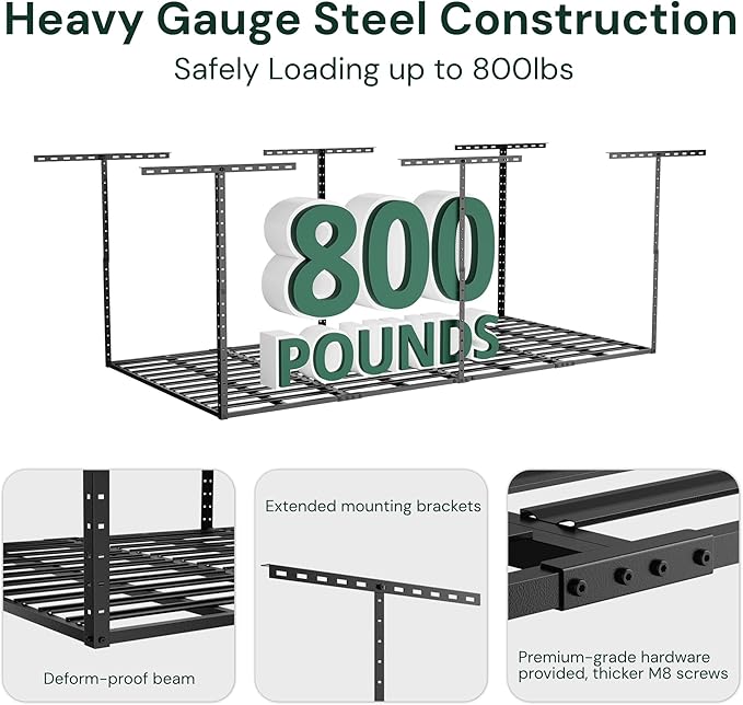 SunsGrove 2x8 Garage Storage Overhead Rack Organization, Adjustable Ceiling - Image 2