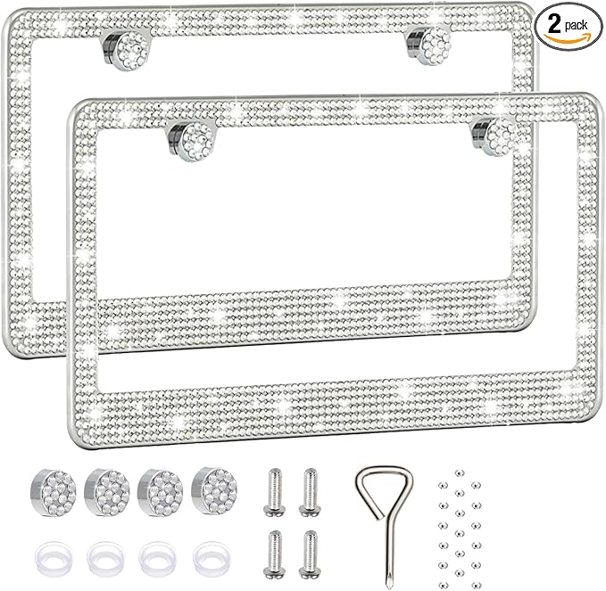 2 Pack License Plate Frames for Women, Sparkly Rhinestone Diamond Car by Unknown