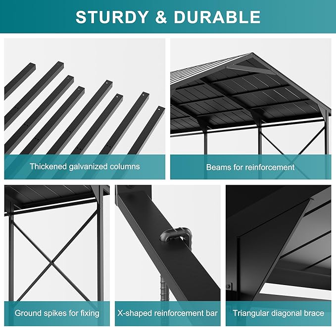 Kullavik 22x12x10 FT Metal Carport, Heavy Duty Carport Canopy - Image 6