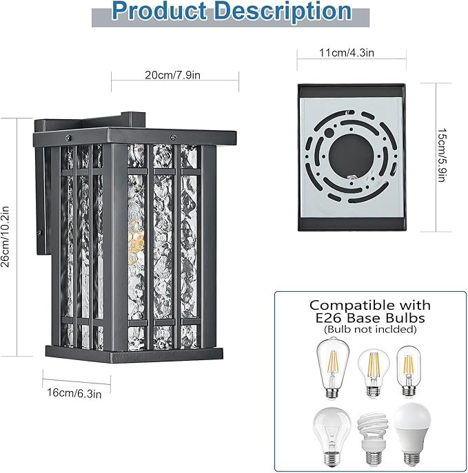 Outdoor Wall Light E26 Base Metal Frame - Image 2