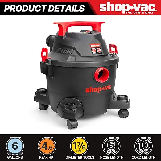 Shop-Vac 6 Gallon Wet/Dry Vacuum, 4.5 Peak HP Shop Vacuum - Image 2