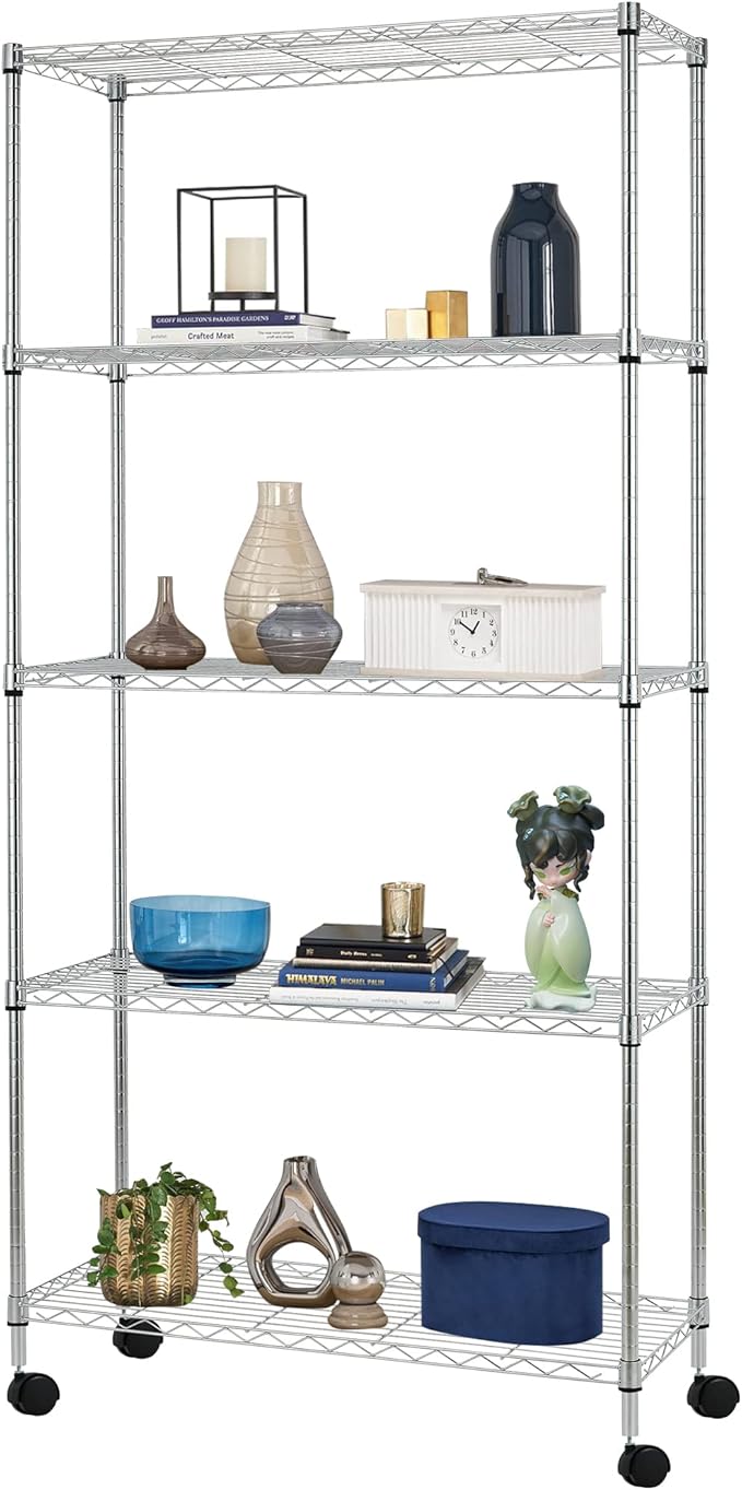 BestOffice 14Dx30Wx60H 5-Tier Wire Shelving Unit Steel Large Metal Shelf by BestOffice