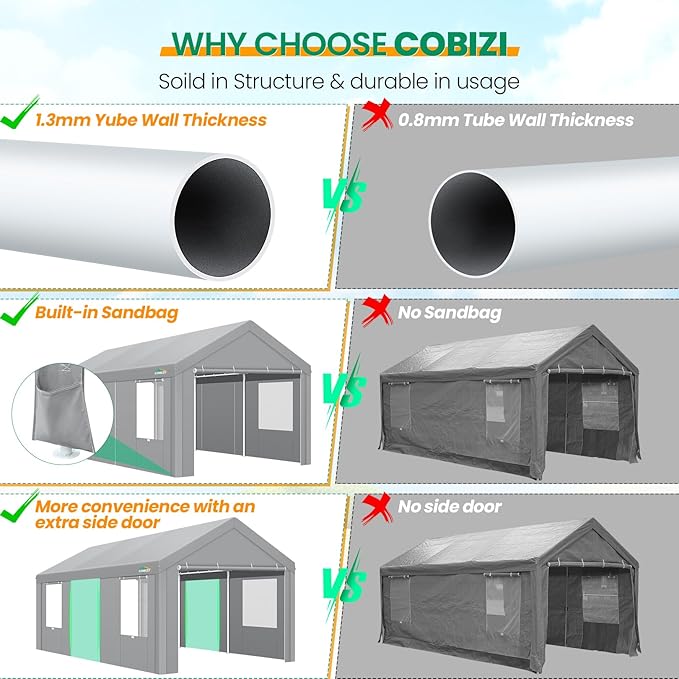 COBIZI Carport Canopy 12x20 Heavy Duty Portable Garage - Image 4