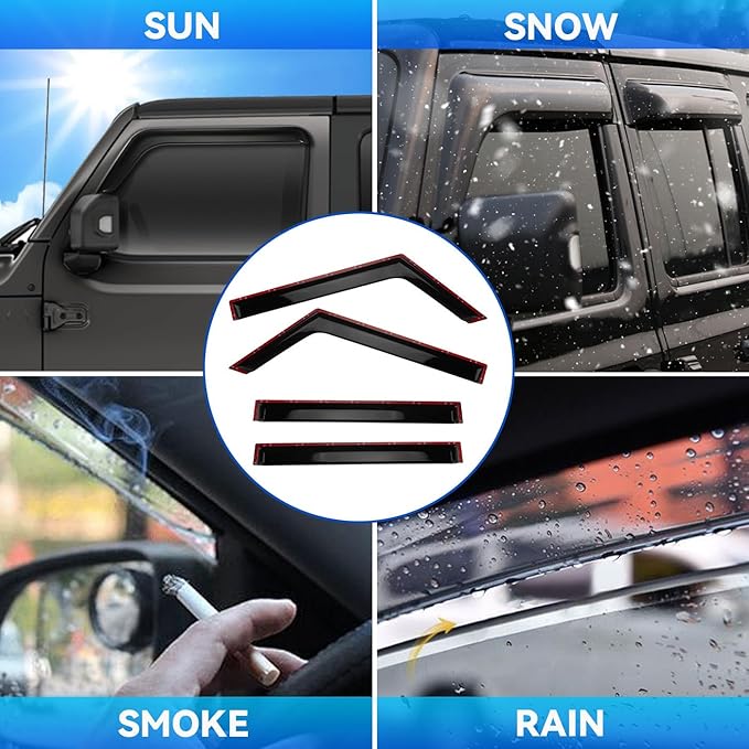 4pcs Front+Rear Smoke Tint Sun/Rain Guard Outside Mount Tape-On Vent Window - Image 3