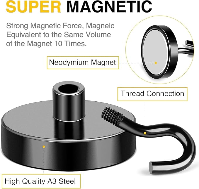 DIYMAG Black Magnetic Hooks, 118 LB Heavy Duty Strong Magnets - Image 3