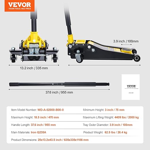 VEVOR Low Profile Floor Jack 2 Ton, Heavy Duty Iron Hydraulic Racing Floor Jack - Image 7