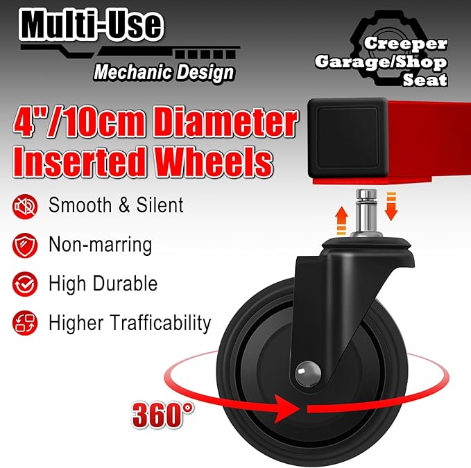 Mechanic Stool with Wheels, Hydraulic Adjustable Shop Stool on Wheels, Garage - Image 5