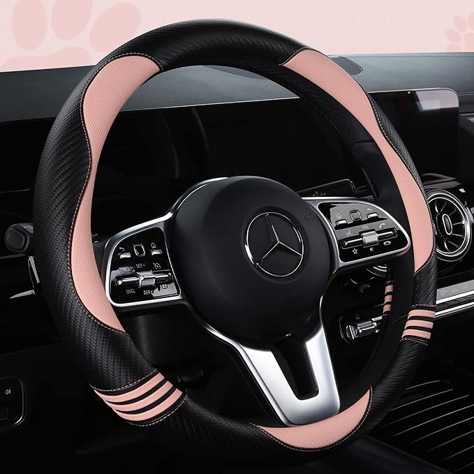 Car Steering Wheel Covers for Women Padded Carbon Fiber PU Leather Cute Auto - Image 2
