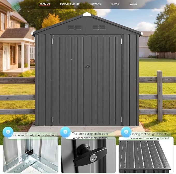 AECOJOY Shed 6' x 4' Storage Shed, Dark Grey Metal Sheds & Outdoor Storage - Image 3