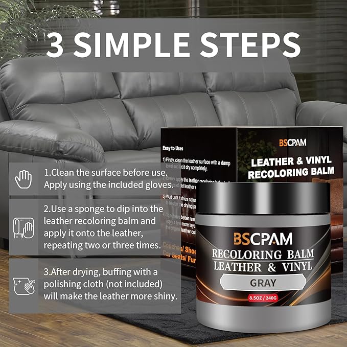 Gray Leather Recoloring Balm, Leather Couch Scratch/Stain Remover, Leather - Image 5