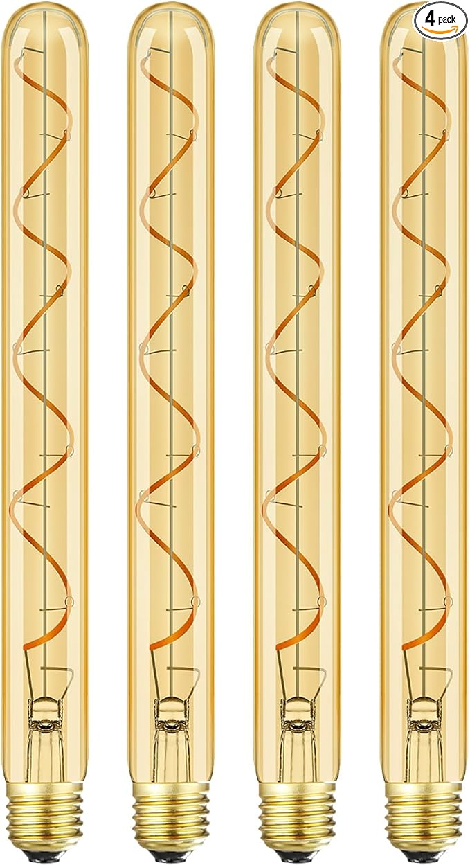 Leools Vintage LED Spiral Filament Bulb T10, 11.8inch Long Tubular Dimmable by LEOOLS