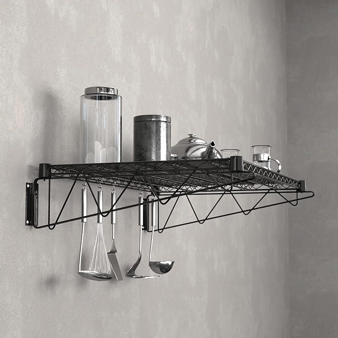 24" x 36" Black Epoxy Wire Wall Mount Shelf - Image 2