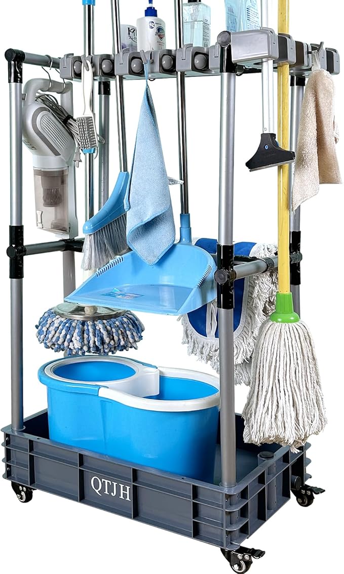 Floor-Standing Multi-Functional Cleaning Tool Organizer storage broom mop and by QTJH