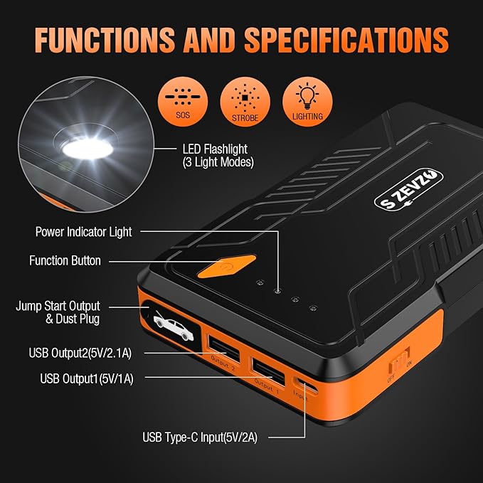 S ZEVZO Jump Starter 1000A Peak Portable Jump Starter - Image 5