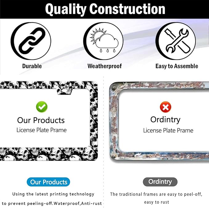 Skull License Plate Frame Black and White Skull License Plate Holder Cool Auto - Image 5