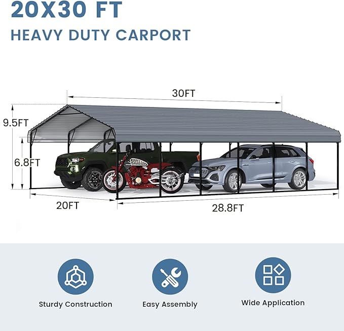 EROMMY 20x30 FT Metal Carport, Heavy Duty Carports - Image 2