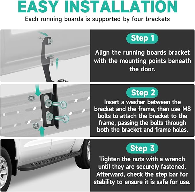 6'' Running Boards – Heavy-Duty Black Carbon Steel - Image 6