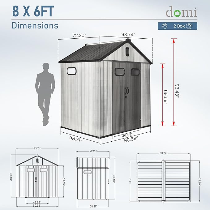 Domi 8x6 FT Outdoor Resin Storage Shed, All-Weather Double-Wall Storage Building - Image 3