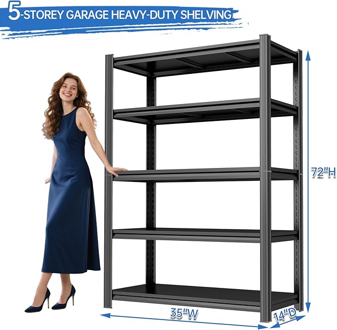 Garage Shelving 3500LBS Storage Shelves 5-Tier Adjustable Metal Shelving Units - Image 2