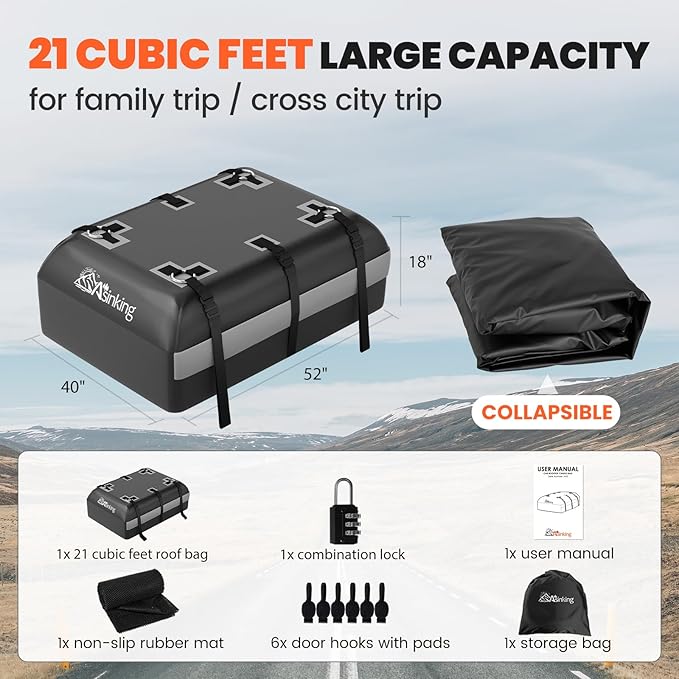 Asinking Car Rooftop Cargo Carrier Bag - Image 5