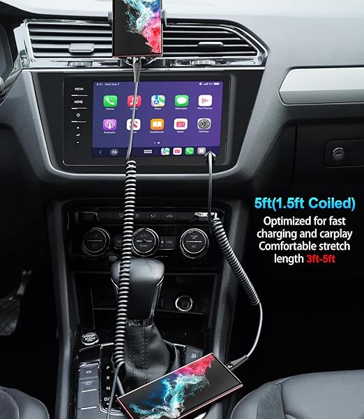 Coiled USB C to C Cable for Car 5FT, USB Type C Charger Cable 100W Short USBC - Image 4