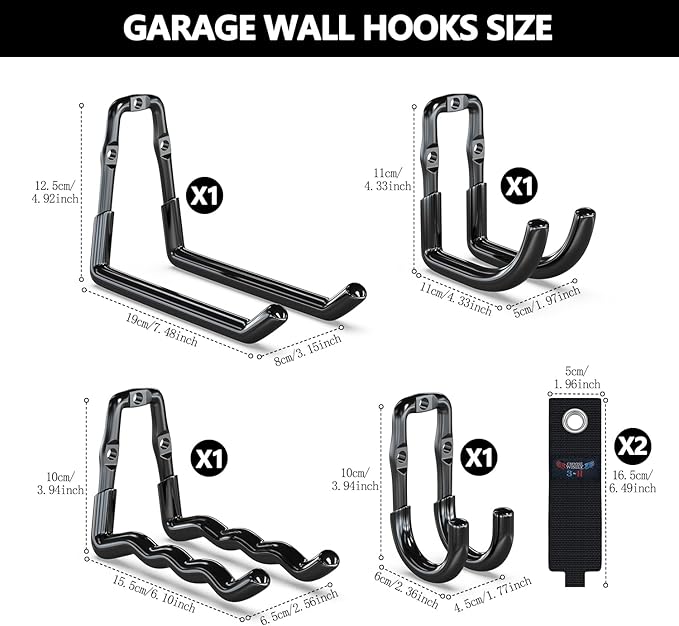 3-H Heavy Duty Garage Hooks 6 Pack, One-Piece Construction Garage Wall Hooks - Image 2