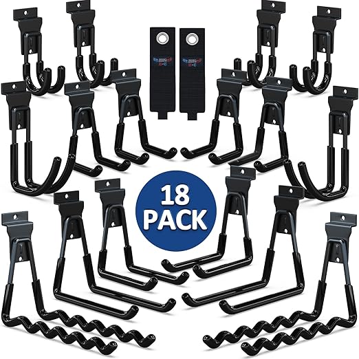 3-H Slatwall Accessories 18 Pack, Slatwall Hooks & Hangers Multi Sizes by 3-H