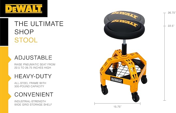 DEWALT Heavy-Duty Metal Rolling Stool - Image 2