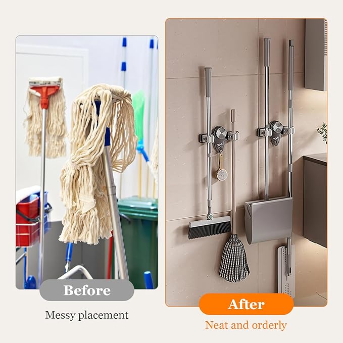 2PCS Broom Holder Mop Hanger, No punching required Broom Hanger Organizer - Image 2