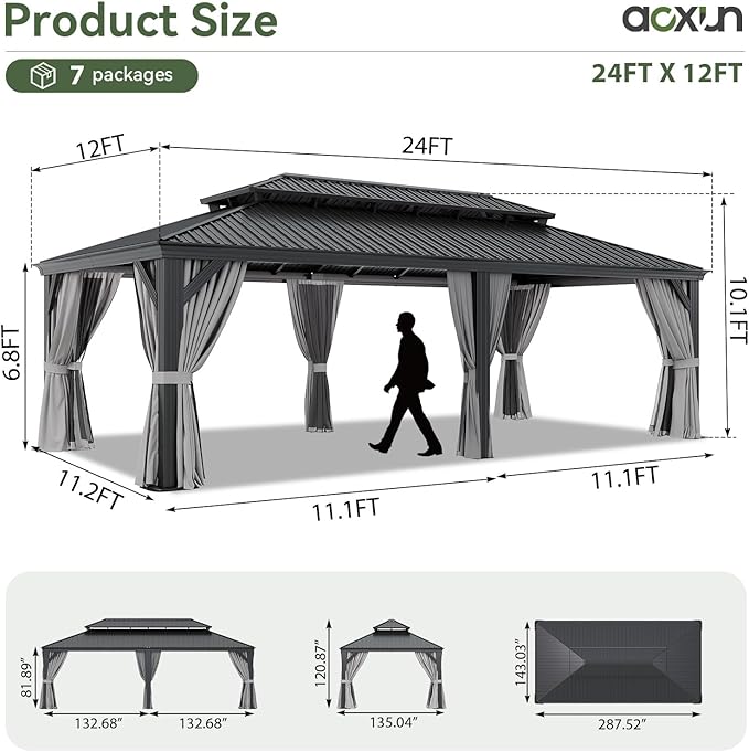 Aoxun 12' X 24' Hardtop Gazebo - Image 7