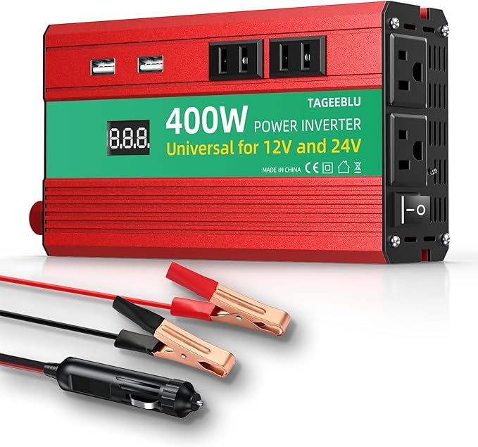 400W Power Inverter, DC 12V/24V to 110V AC Car Inverter by TAGEEBLU