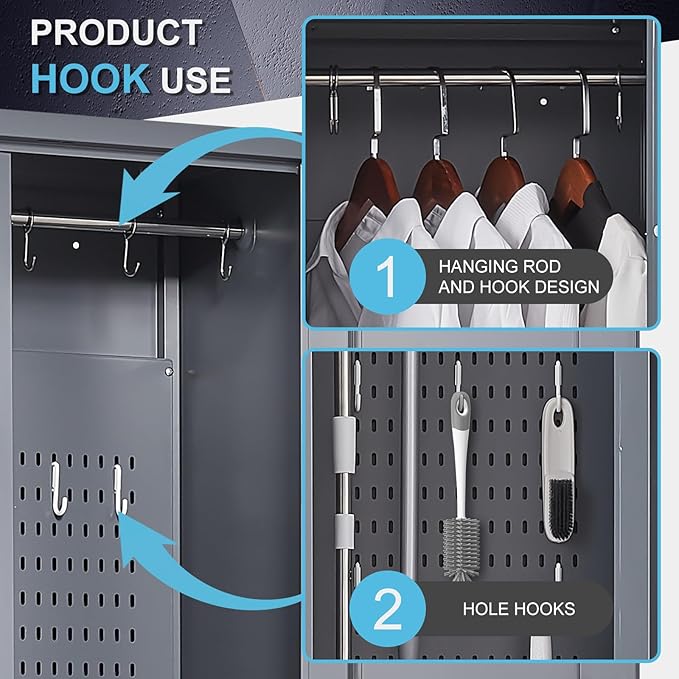 GREATMEET 72.8" Broom Storage Cabinet，Metal Storage Cabinets - Image 5