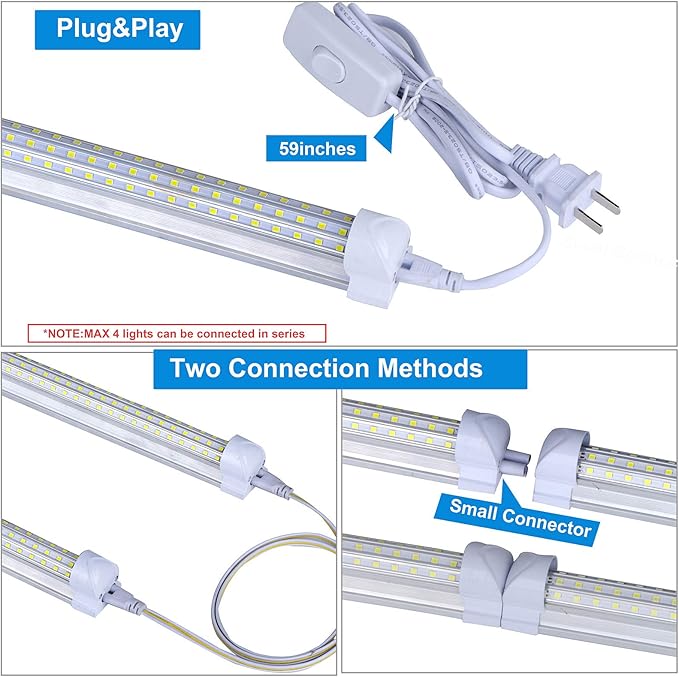8ft LED Shop Light Fixture, 144W 18500LM 6000K, Cold White, U Shape, Hight - Image 3