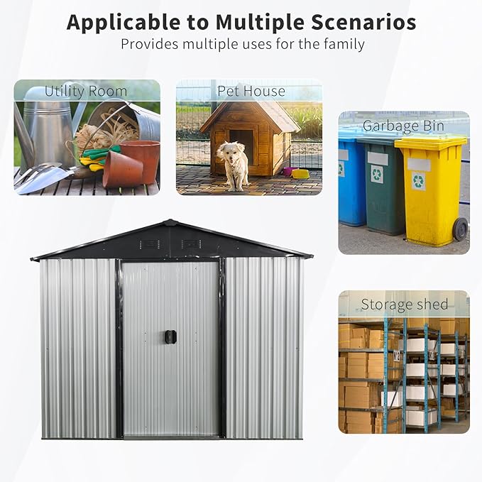 4x8 FT Outdoor Storage Shed, Metal Garden Shed - Image 7
