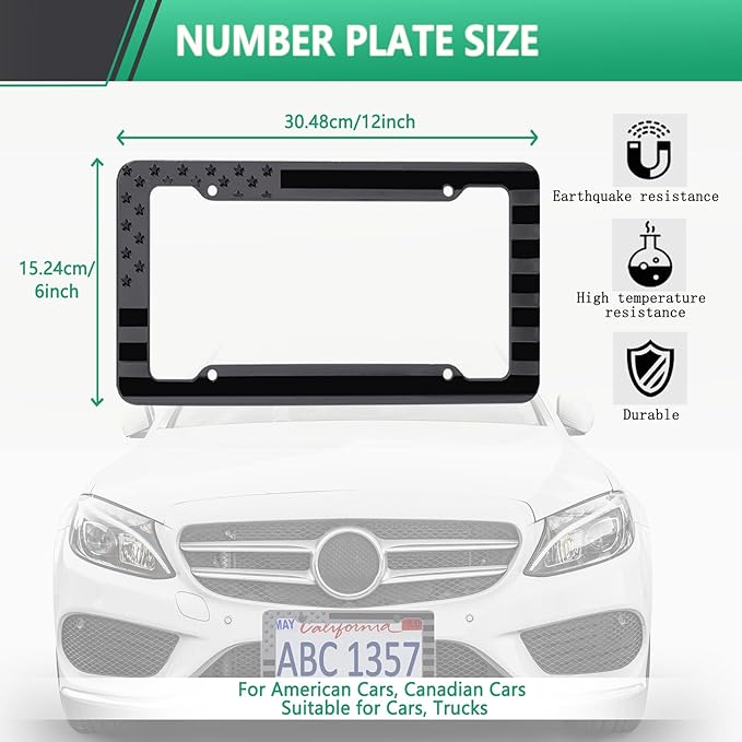 Black American Flag License Plate Frame- Front Rear Patriotic USA ‌Car Tag - Image 7