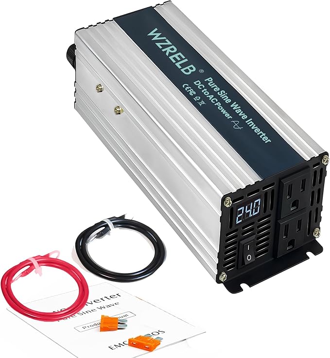 WZRELB 1200W Pure Sine Wave Inverter 24V DC to 110V 120V AC, Car Power Inverter by WZRELB