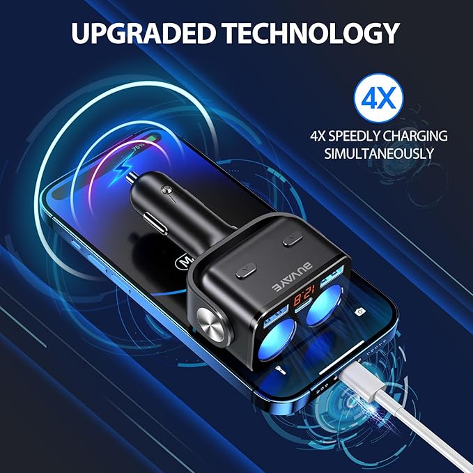 Car Cigarette Lighter Splitter, BUVAYE 12V/24V Dual Cigarette Lighter Adapters - Image 2