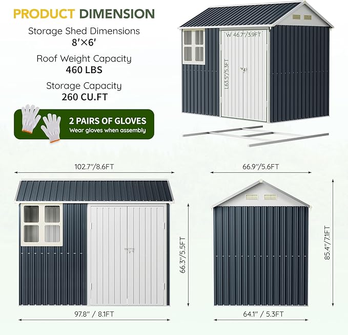 Breezz 6X8FT Outdoor Steel Storage Shed - Image 2