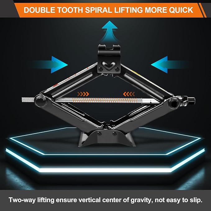 Car Jack Kit - Scissor Car Jack Max 2 Ton Capacity Portable Emergency Tire - Image 7
