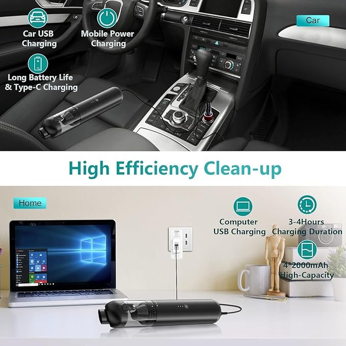 Car Vacuum Portable Cordless, 4-in-1 Handheld Vacuums Cordless, 000PA Strong - Image 2