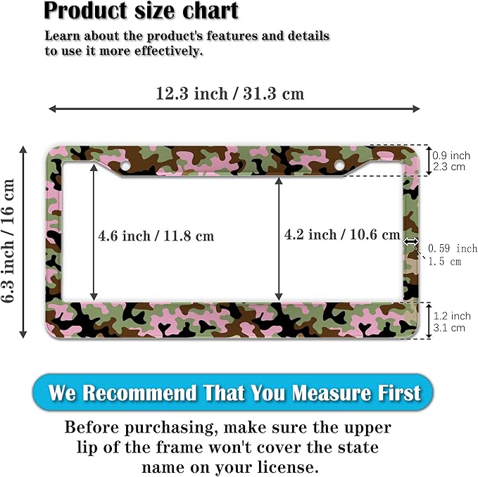 License Plate Protector Multicolor License Plate Frames Pink Camouflage Camo - Image 2