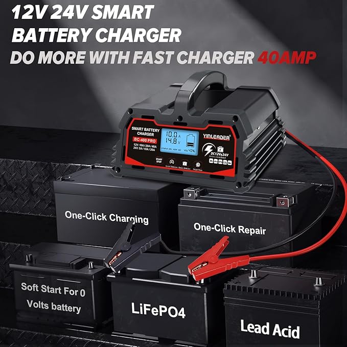Battery Charger 40A, 12V/24V Lead Acid Smart Battery Charger, 12V LiFePO4 Car - Image 2