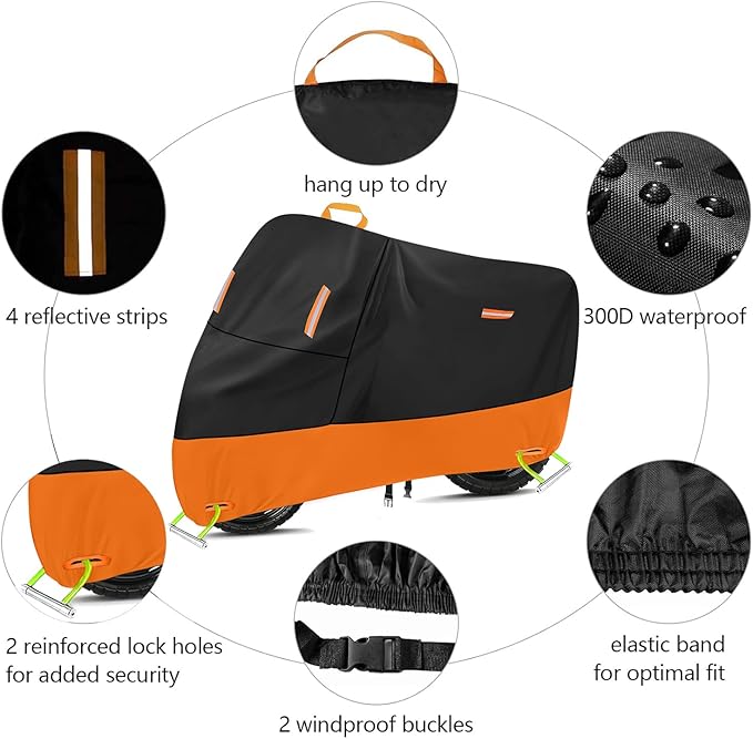 Motorcycle Cover 300D Oxford Motorcycle Covers Waterproof Outdoor Storage Fit - Image 3