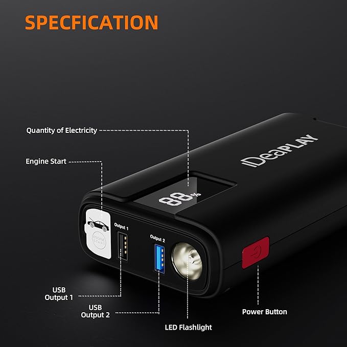 IDEAPLAY J10 Jump Starter, 2000A 12V Car Battery Jump Starter Portable - Image 6